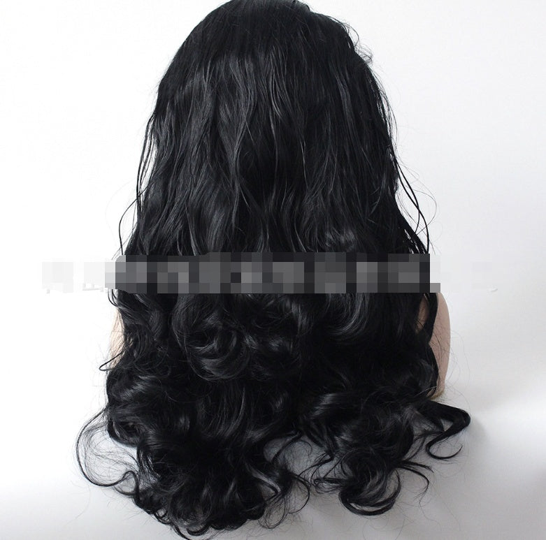 European and American fashion black big wave wig high-grade chemical fiber front lace head cover European and American fashion black big wave wig high-grade chemical fiber front lace head cover